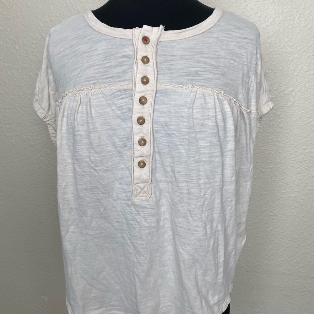 Pilcro Anthropologie XS White Ruched Henley Long Sleeve Tee Casual 2111